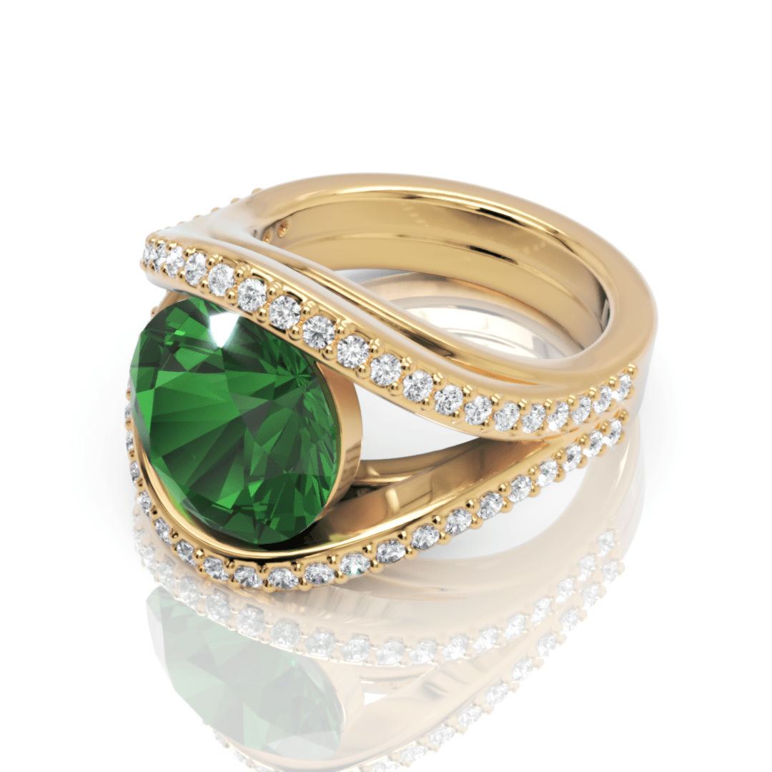 Luxe Petal, Two-tone Gold / Round Emerald